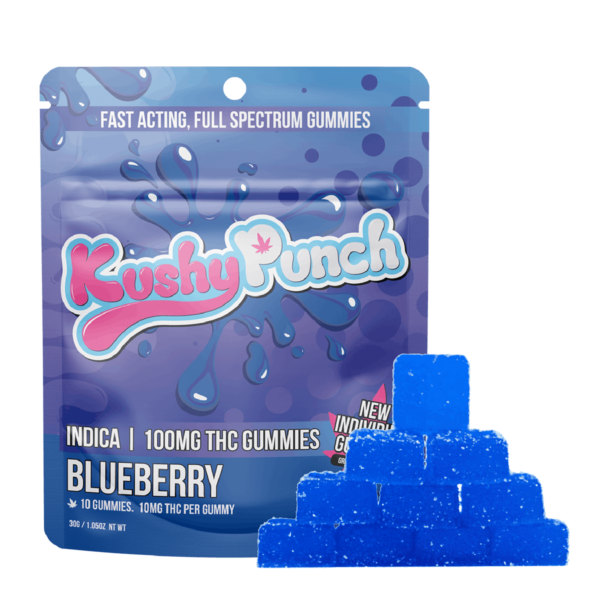 Kushy Punch Indica Individual 10 Pack Gummies – Blueberry 100mg