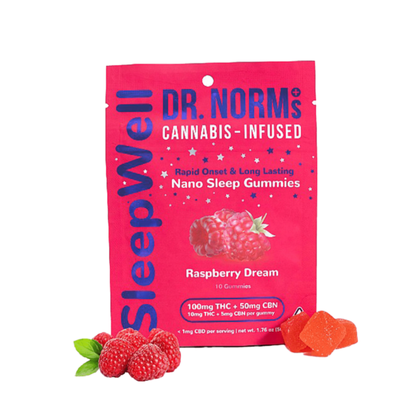 Dr. Norms Sleepwell THC + CBN Raspberry Dream Gummies, 100mg