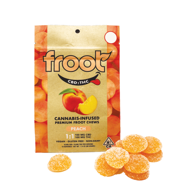 Froot 10 Pack CBD:THC 1:1 Gummies – Peach 100mg CBD / 100mg THC