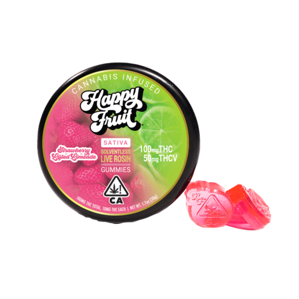 Happy Fruit Rosin Gummies – Strawberry Lifted Limeade 100mg THC / 50mg THC-V