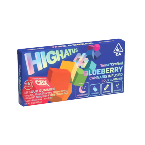 Highatus THC + CBD + CBN Sour Gummies – Blueberry 100mg