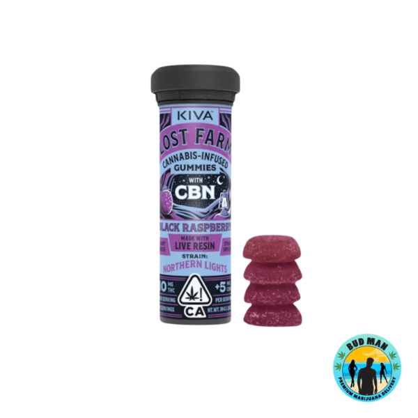 Kiva Lost Farm Black Raspberry THC/CBN Gummies (100mg THC – 50mg CBN)