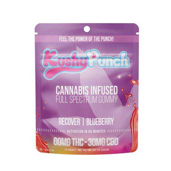 Kushy Punch Recover Gummies – Blueberry 2:1 THC:CBD