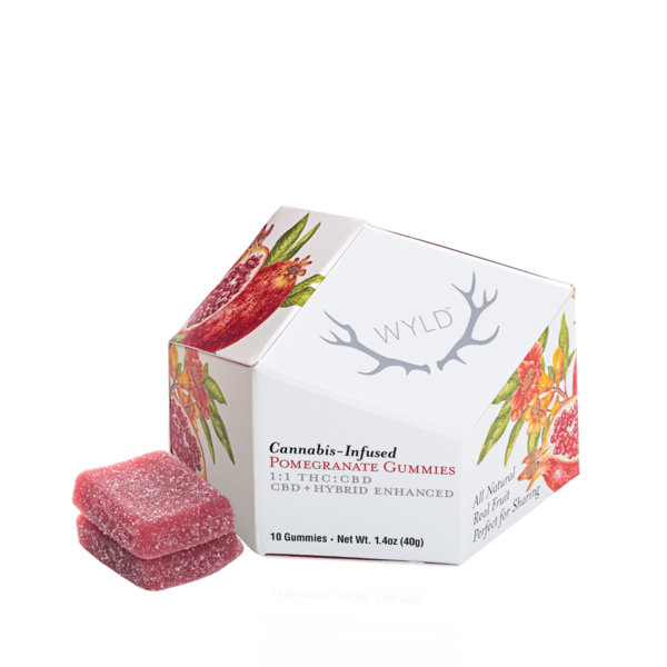 WYLD 10 Pack 1:1 CBD + Hybrid Pomegranate Gummies